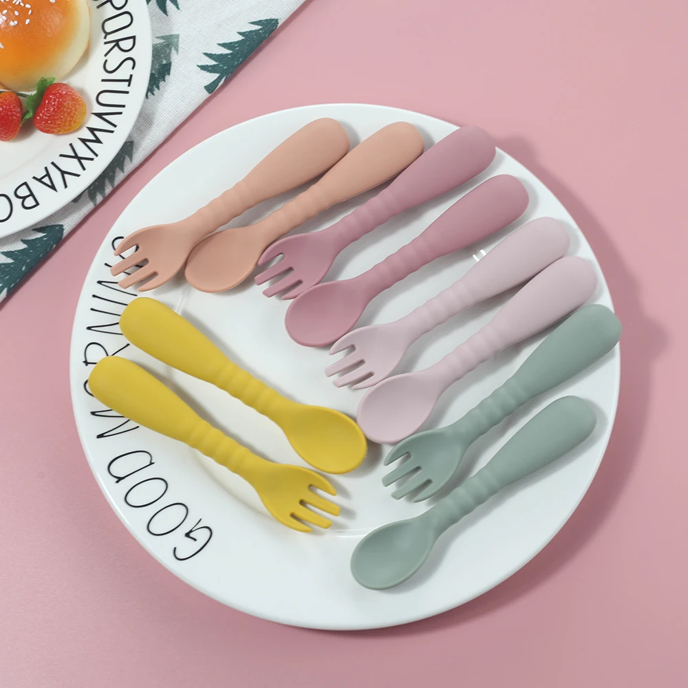 Hot Sale Banana Safety High Quality Baby Feeding Spoon Fork Silicone Baby Spoon Fork Set