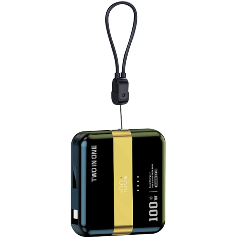 Wholesale Small Portable Removable 5000mAh+5000mAh Fast Charging Power Bank Build In Type C Cable For Smart Phone