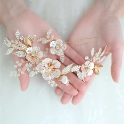 Wholesale high quality metal flowers crystal beaded leaf bridal hair pieces