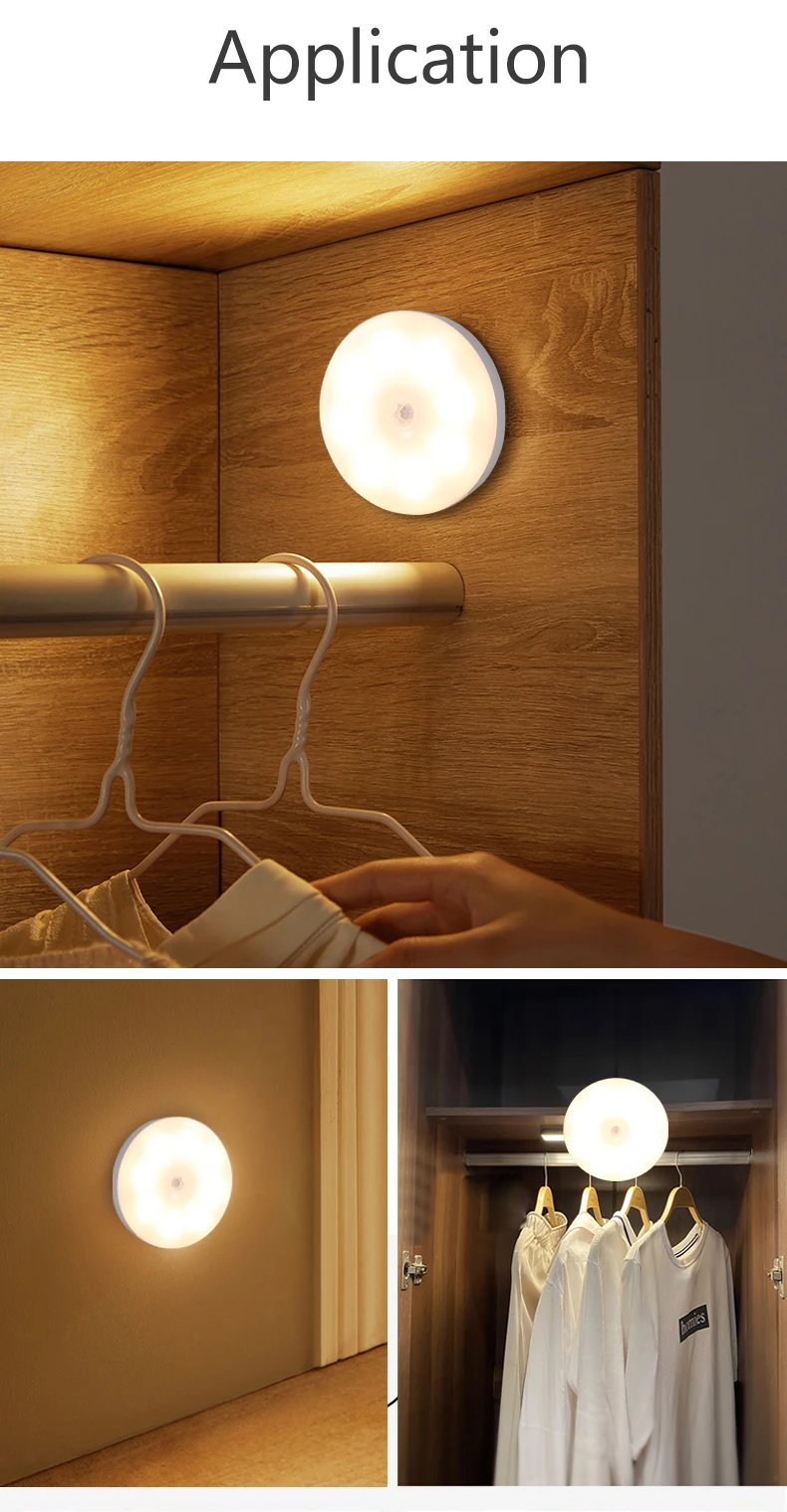 High Quality Human Body Induction Lamp USB Recharge LED Motion Sensor Night Light Wireless Cabinet Closet Wall Lamp for Home