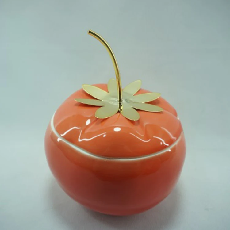 Small Ceramic Tea Canisters with Lid Persimmon Shaped Porcelain Loose Jars Tins Food Storage Jar Sugar Bowl Seasoning Pot