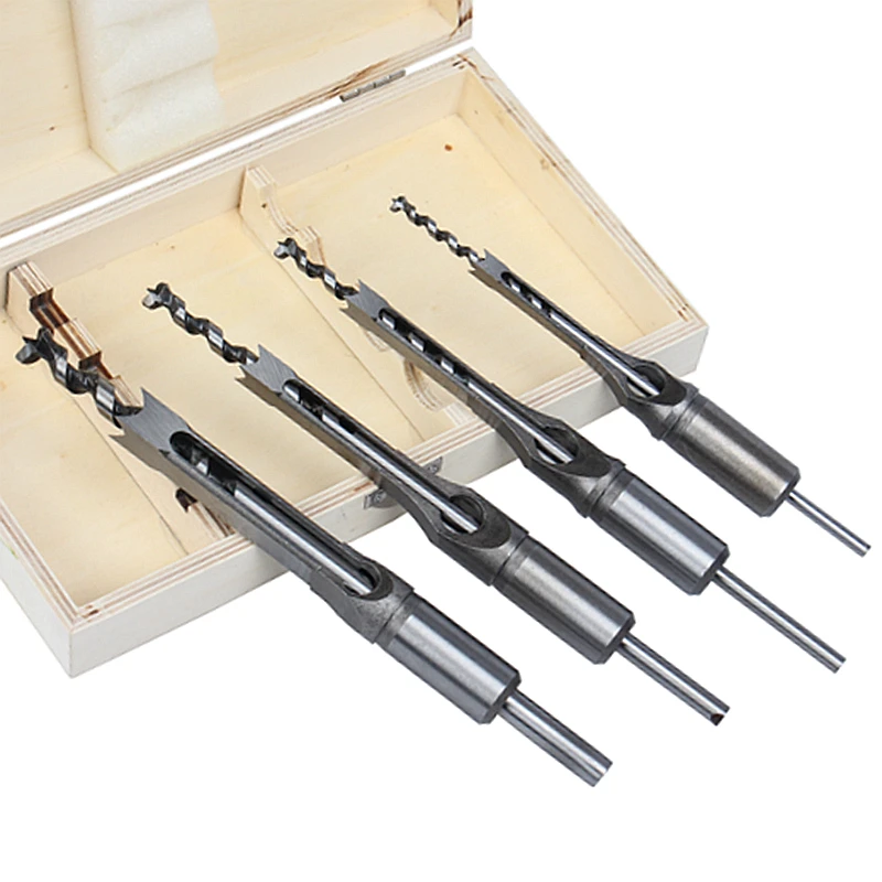4 pcs kits 6.4/8/9.5/12.7mm square screw drill tenon chisel adjustable wood drill