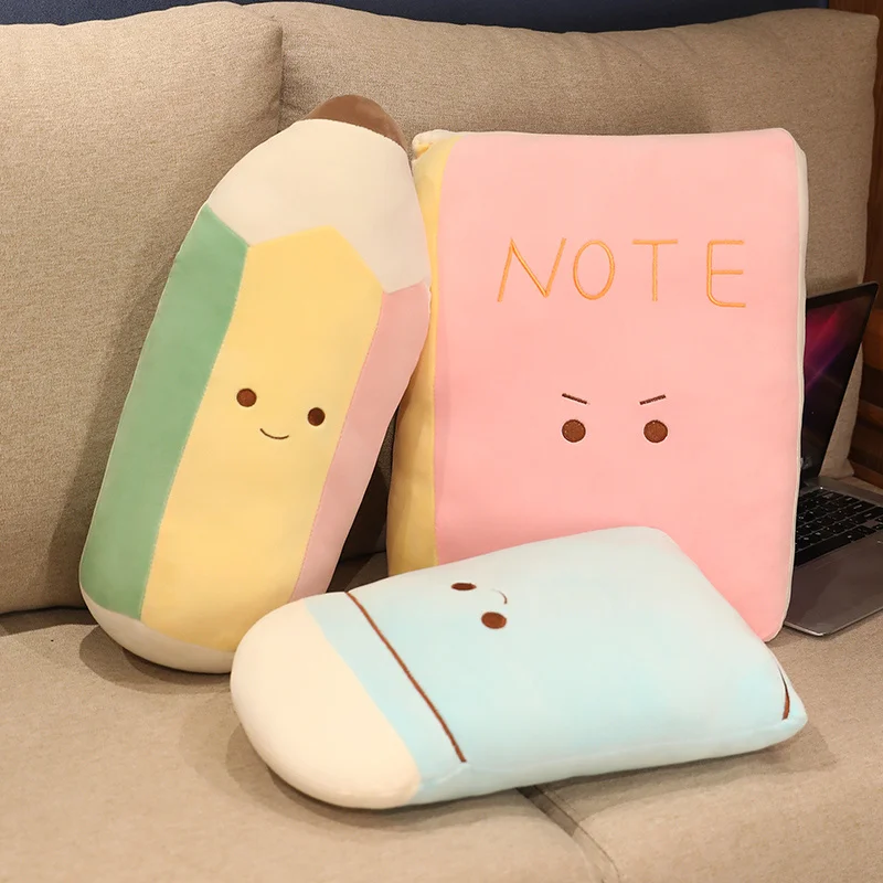 cartoon stuffed colorful pencil eraser rubber triangle stationery plush pillow