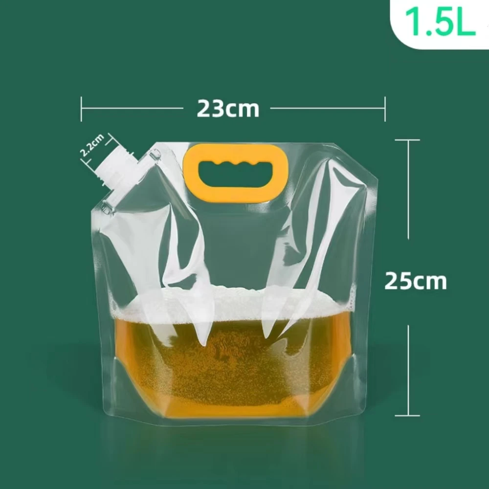 Custom 1.5L Stand Up Beer Spout Pouch With Handle Transparent Reusable Spout Pouch 5 Litre Drink Beer Liquid Packaging Pouches