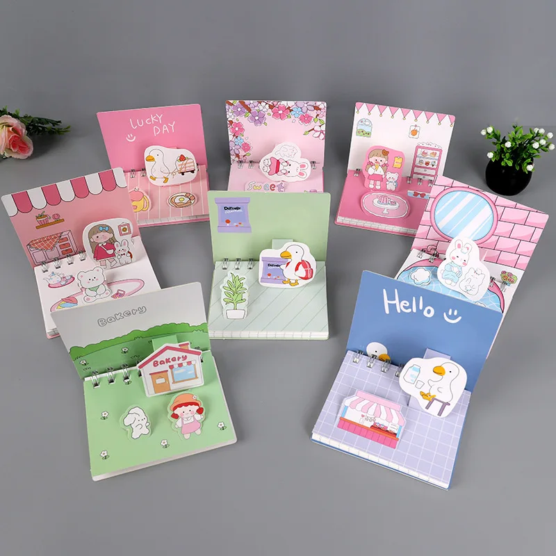 Manufacture Korean Bulk Creative Small Pocket Daily Cartoon Customised Pocket Office 3d Pop Up Spiral Notepads
