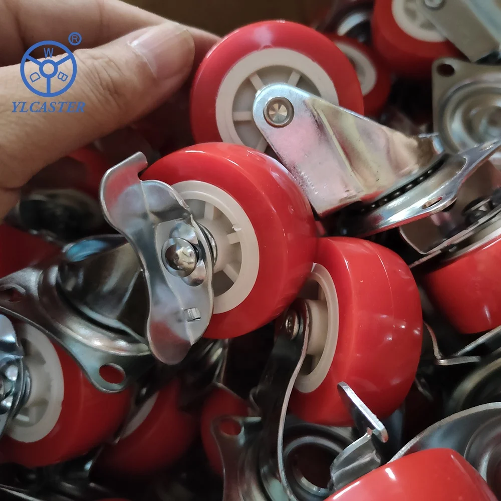 WBD light duty red pvc threaded stem 1-3 inch industrial caster wheel with double brake