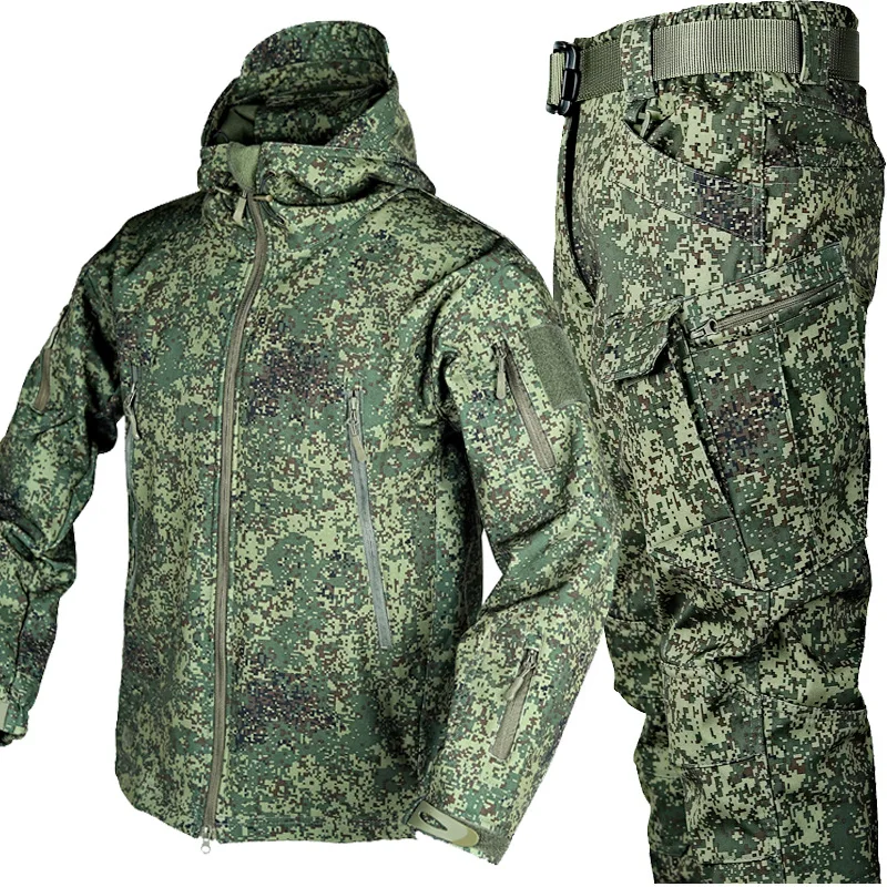 Factory High quality tactical suits sharkskin soft shell Oversize waterproof warm keeping jacket set