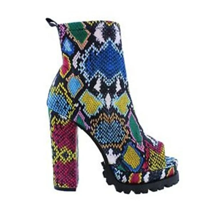 
High Quality Fashion Women Patent Leather Peep Ladies Toe Chunky Block High Heel Platform Ankle Boots 