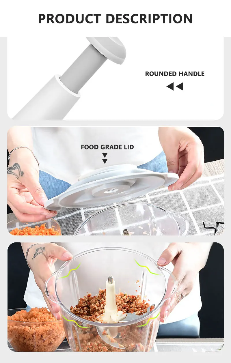 Hot Sale Portable Stainless Steel Hand Press Grinder Magic Shredder for Garlic Herb Vegetable Meat Food Chopper