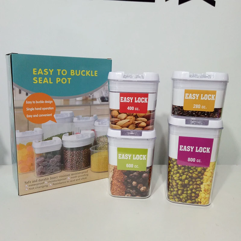 Modern 4-Piece BPA Free Airtight Plastic Cereal Containers EasyLock Lids for Dry Food Packaging Eco-Friendly Design