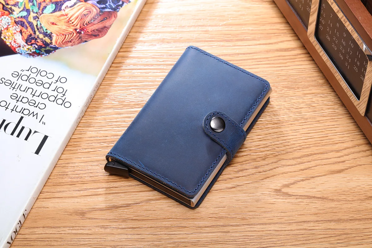 Genuine Leather Wallet Minimalist Credit Card Holder Money Clip Slim Mini Metal Wallet Rfid Men Wallets