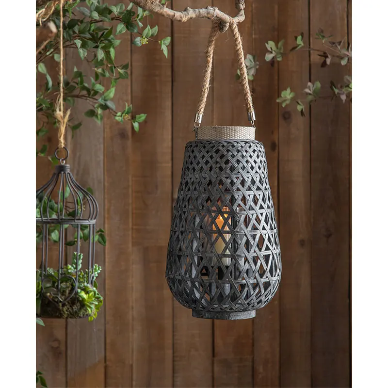 Antique Hanging Decorations Chinese Style Bamboo Lantern Candle Holder Ornament Living Room Home Furniture Iron Candle Jars