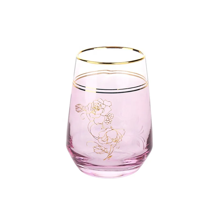 Factory Luxurious High-end Brand LOGO Customized Design Ion-plating Golden Rim Decal Hand Blown Crystal Glass Water Drinking Cup