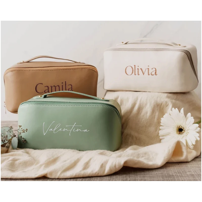 Luxury storage bag simple pu leather portable makeup bag Waterproof Cosmetic Bag White Makeup
