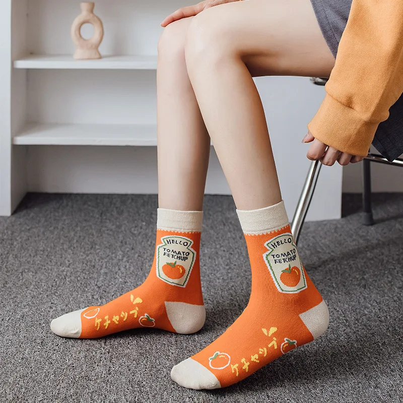 Socks female Korean spring and summer tube socks Harajuku style ins tassel cute Korean Japanese cartoon illustration student soc