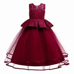 Wholesale Kids Long Gowns Baby Party Satin Flower Dress Wedding Birthday Dresses
