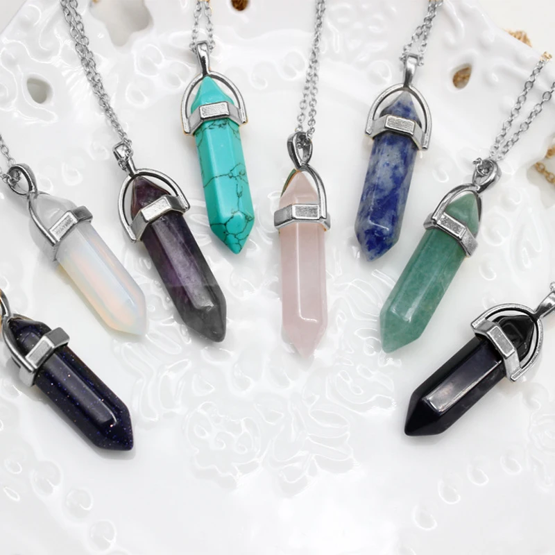 Hot sale Quartz Necklaces Pendants Vintage Natural Stone Bullet Crystal Necklace For Women Jewelry N98221
