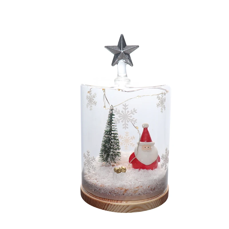 Five-pointed star candlestick Christmas snow light Glass candle holder carved glass candle jar