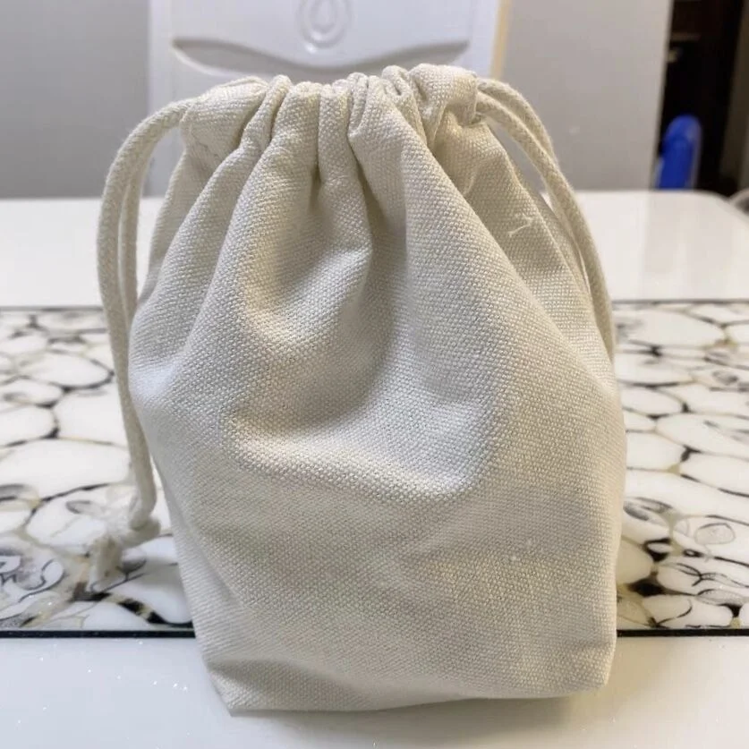 Promotional Organic Cotton Small Drawstring Bags Jewelry Pouch Gift Canvas Double String Handbag Dust Bags With Logo