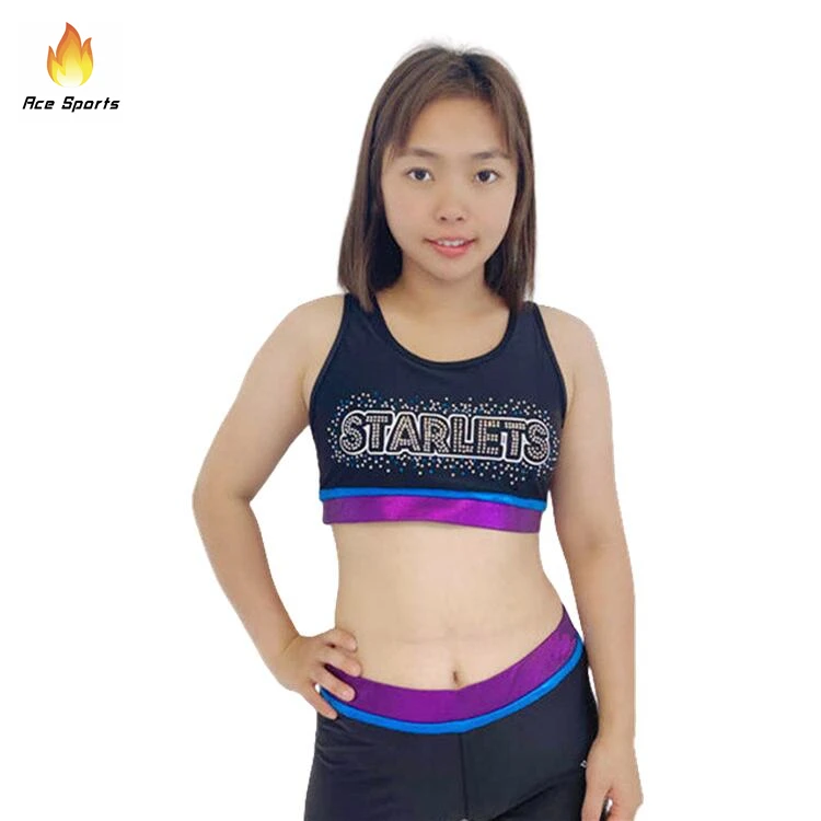 Sublimation Embroidery Logo Bras And Shorts Wholesale Youth Cheerleading Practice Cheer Uniforms With Metallic And Rhinestones