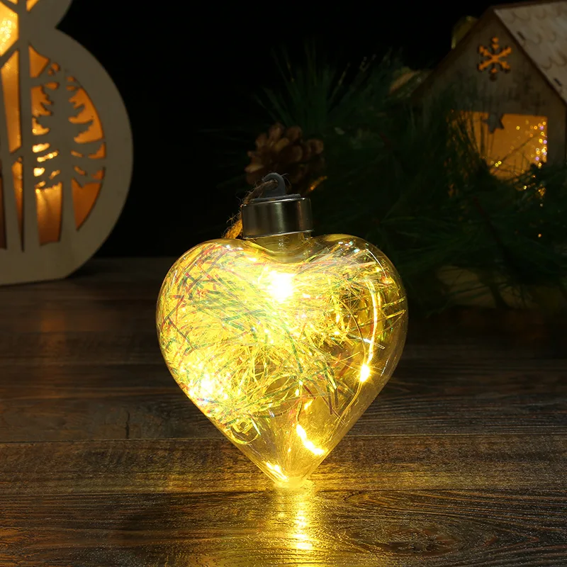 wholesale 2022 new LED transparent Christmas ball Christmas tree hang ornament luminous double-pointed ball