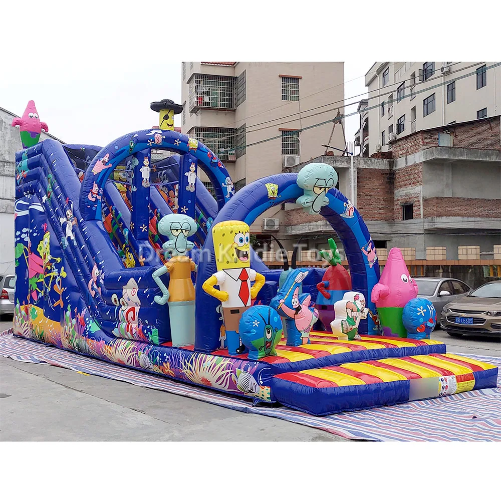 Commercial PVC Bouncy Castle Backyard Wet Dry Kids Waterslide Sponge Cartoon Inflatable Dry Slide Outdoor