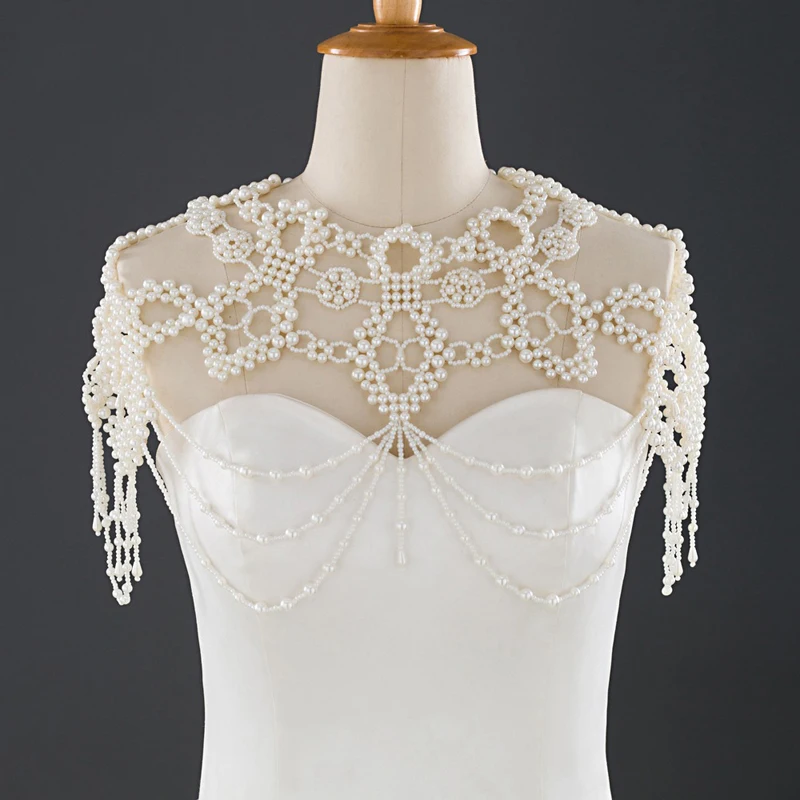 Elegant Bridal Decorative Pearl Beading Luxury Ivory Jacket Bolero for Wedding Accessories