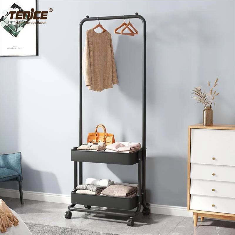Tenice одежды вешалка для одежды с 2 этажная металлическая корзина, корзина для хранения одежды органайзер для хранения пальто подставка на колесах