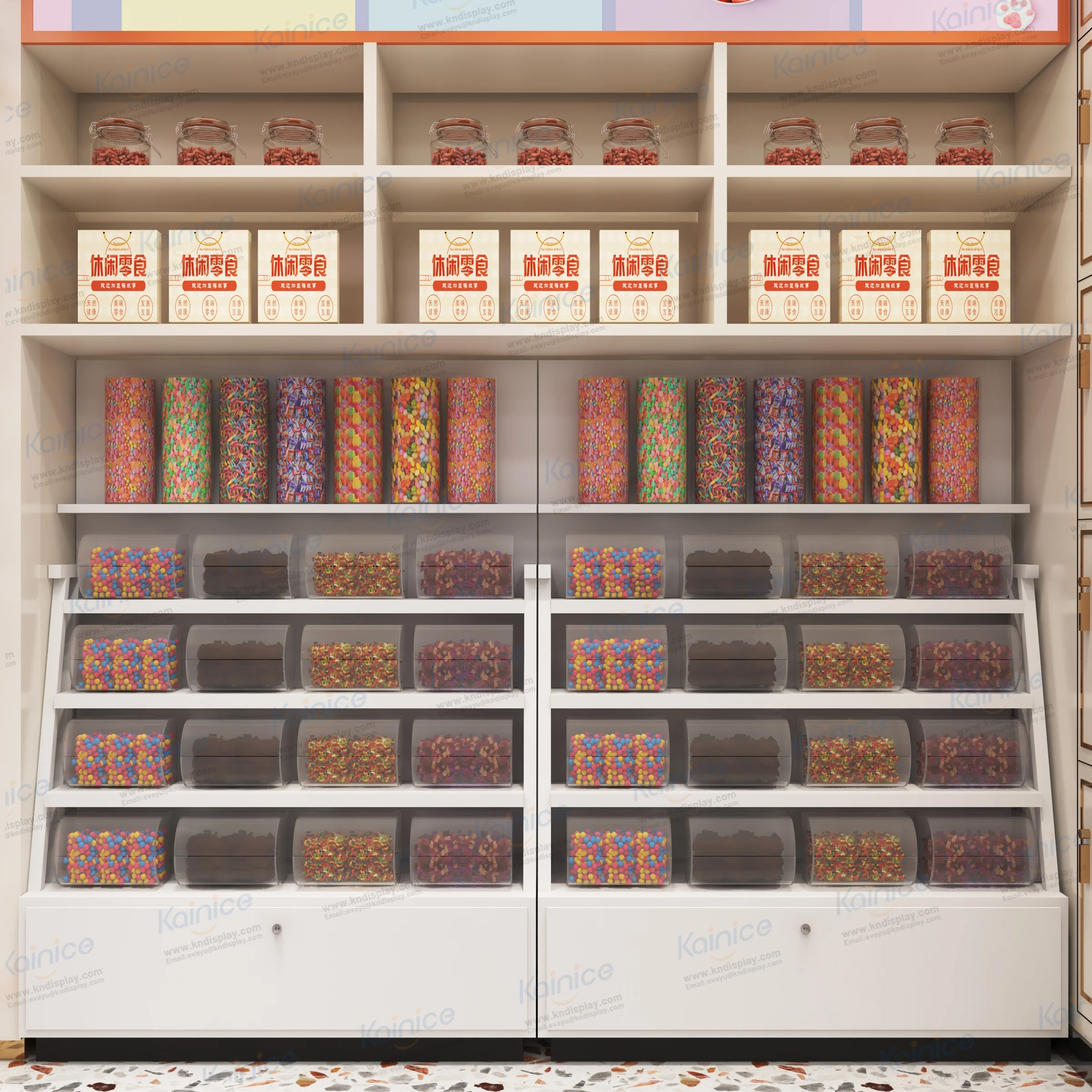 Kainice candy dispenser display rack with acrylic bins showcase snack shop interior design acrylic candy bar display