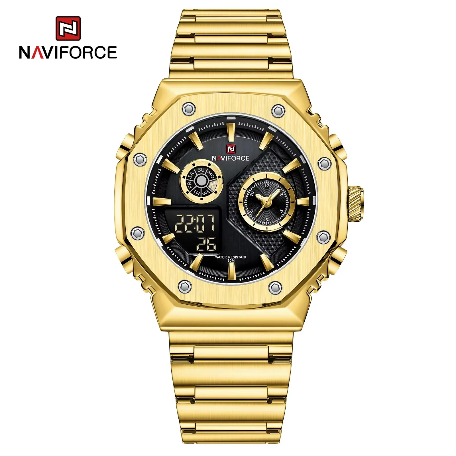 Brave Light Naviforce 9216 Fashion New Blue Men Quartz Watches Top Stainless Steel Strap Men Digital Watch Man Sport Waterproof