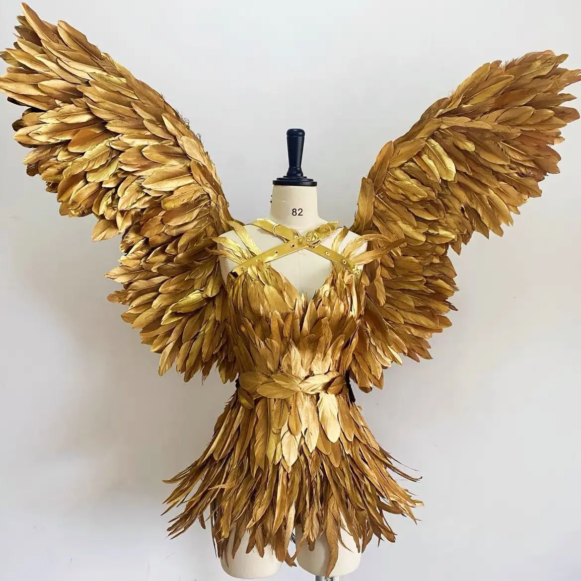 Gold Feather Angel Wings Dress Costume  Photo Props feather wings Women Singer Carnival Outfit Sexy Performance Costumes