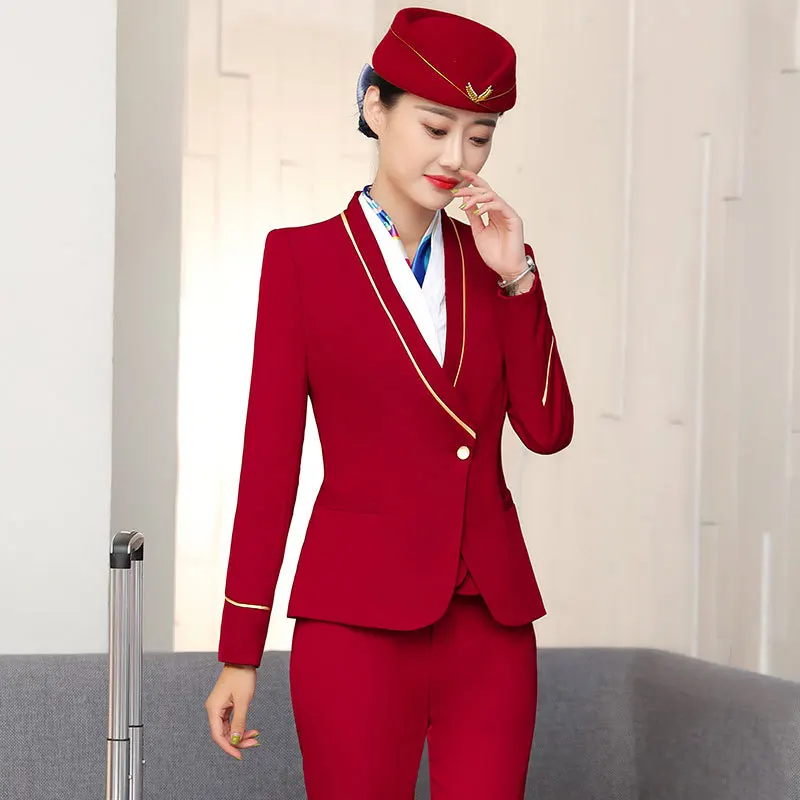 Унисекс осенне-зимняя Деловая одежда с длинными рукавами модная униформа стюардессы для гостиничного поезда высокоскоростного железнодорожного экипажа авиационного костюма