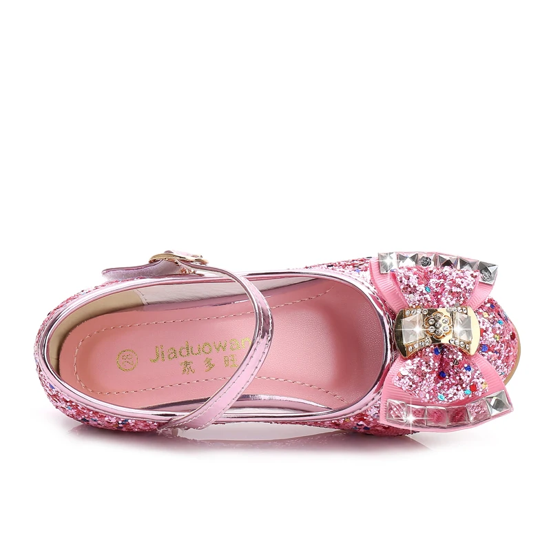 
2021 new multi-color sequined crystal bow party small heels girl princess shoes 