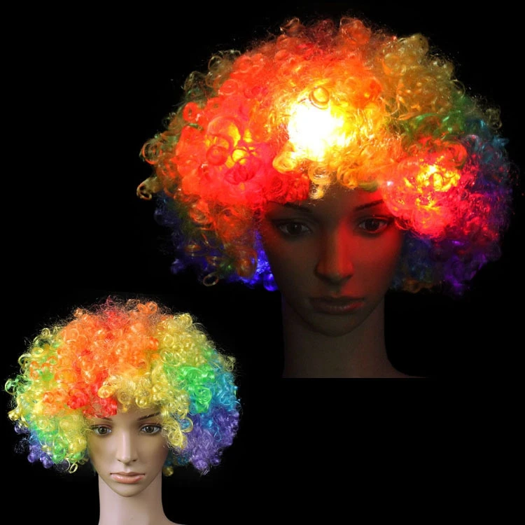 LED Light Up Mohawk Wig Christmas Halloween Cosplay Afro Curly Hair Clown Funny Big Hair Football Fans Synthetic Wig for party