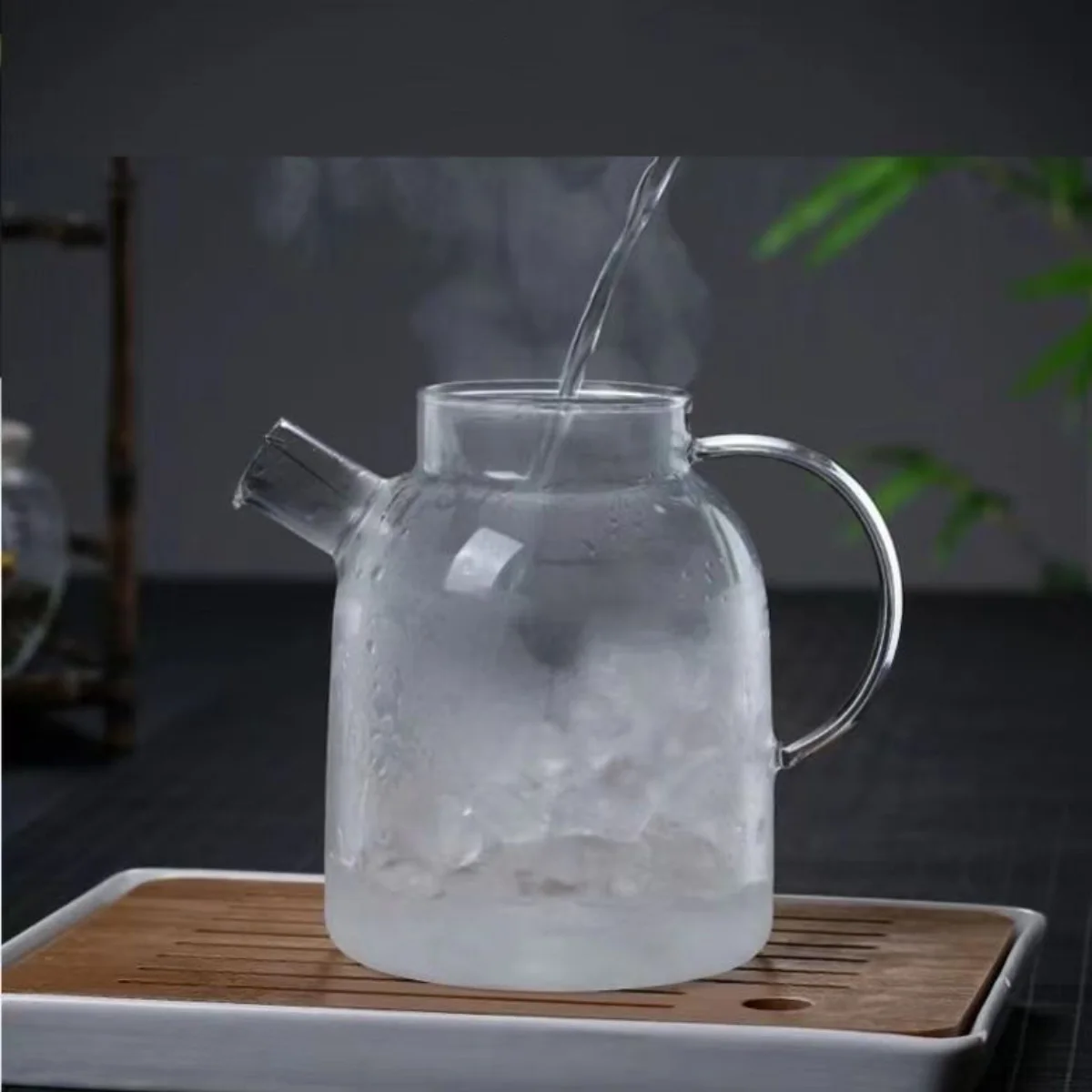 1000ml/1500ml/1800ml big size glass kettle teapot bamboo lid high borosilicate glass teapot