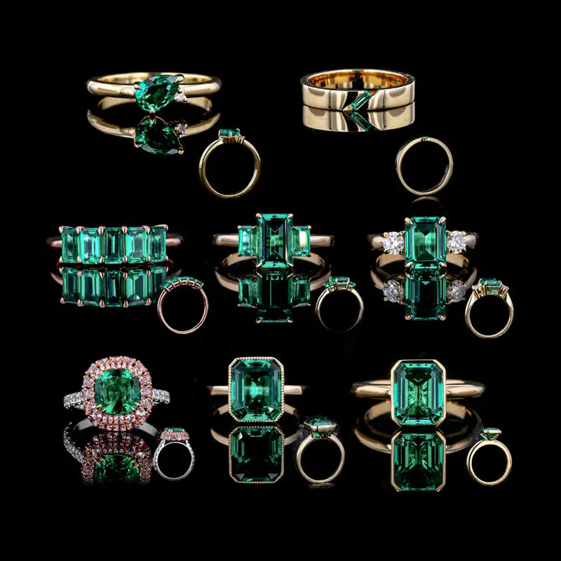 Fashion woman square cut columbia 10k 14k 18k gold fine jewelry Lab Grown Emerald Ring wedding ring