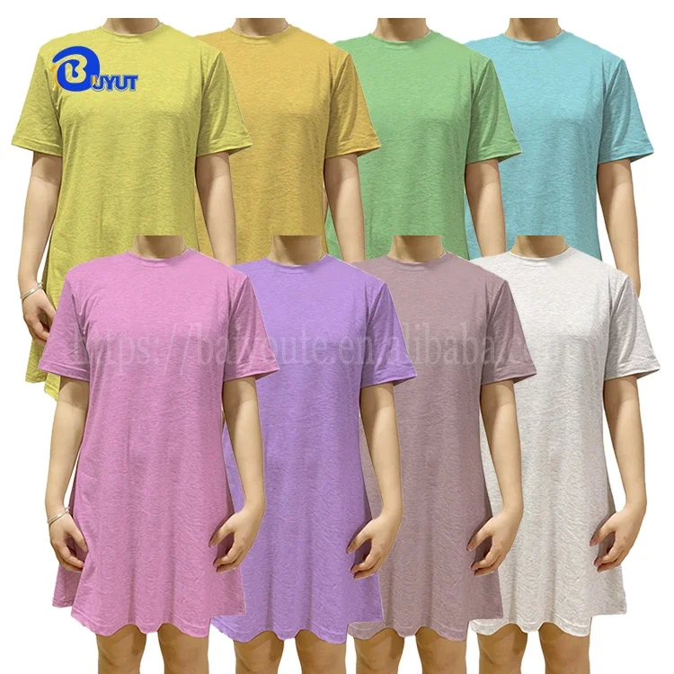 Summer blank pastel color Girls Dress women sublimation cotton soft hand feel casual outdoor plain long T shirts