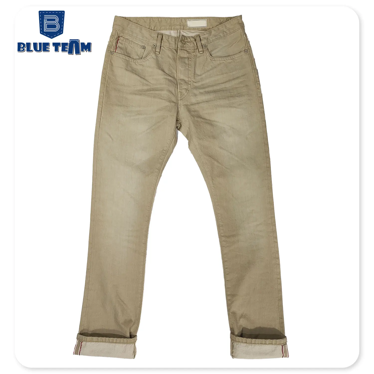 Blue Team | OEM factory logo custom jeans khaki straight leg denim pants customizable jeans red selvedge denim