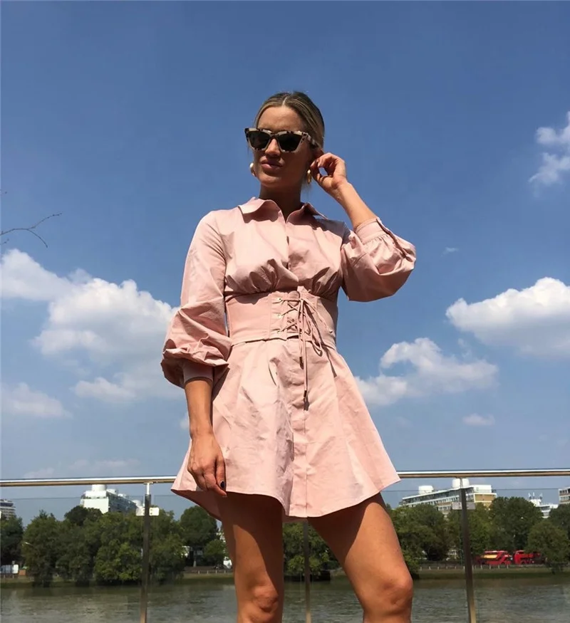 
Long Sleeve Party Dress Women Sexy Autumn Casual Fashion Vintage Corset-style Belt Dress 