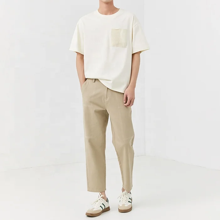 Summer Chest Pockets Basic T Shirt Men 100% Cotton Breathable Solid Tshirt Loose Casual Men T Shirt