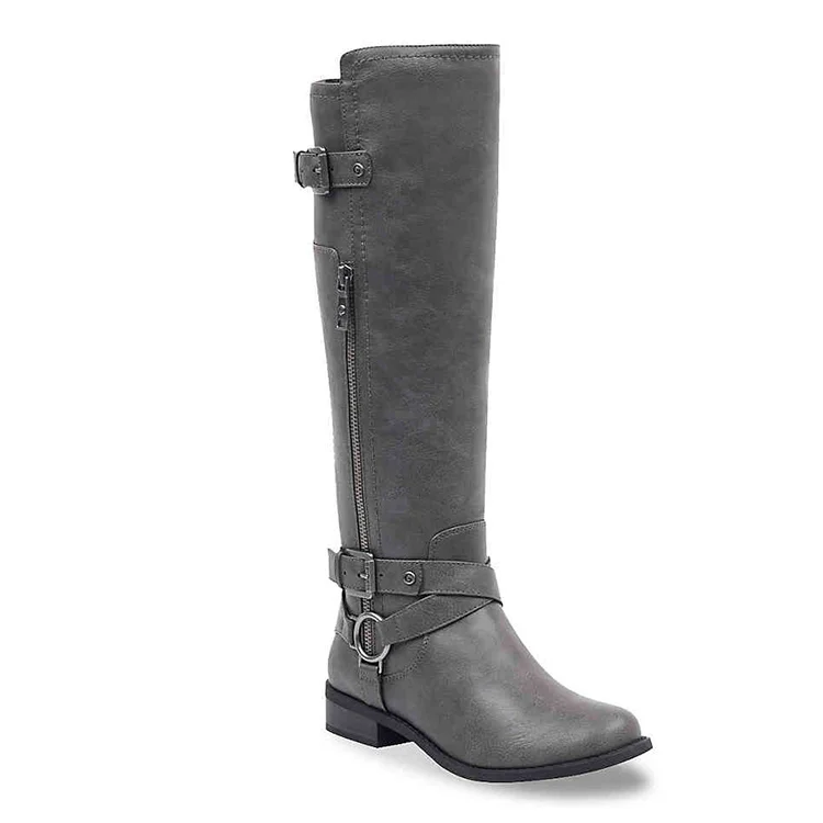 Зимние коричневые женские Рабочие Сапоги до колена с пряжкой-цепочкой высокие сапоги на плоской подошве кожаная обувь для женщин