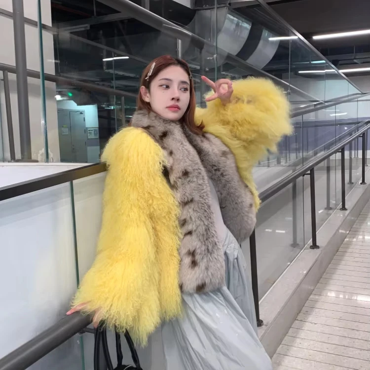 New Style 100% Real Mongolian Fur Coat Lamb Wool Fur Jacket Women Sexy Elegant Winter