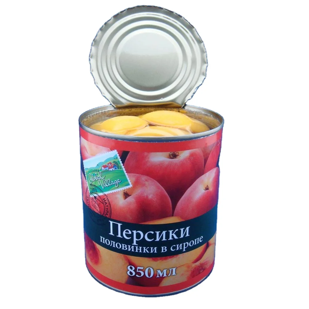 Tined yellow peach canned peaches fruit in syrup