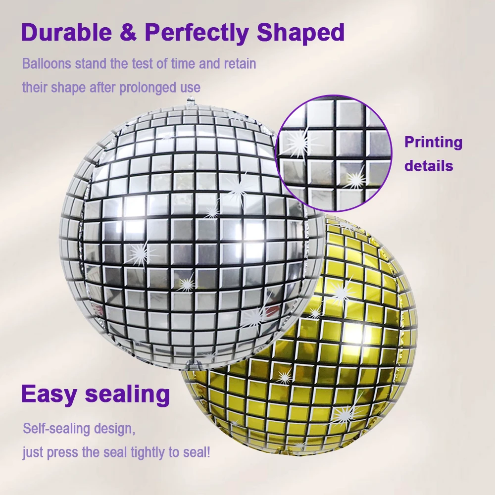 4D Sphere Large Mirror Metallic Balloons Disco Silver Gold Foil Balloons Event Party Decorations 50 Inches Disco Ball 4D Balloon