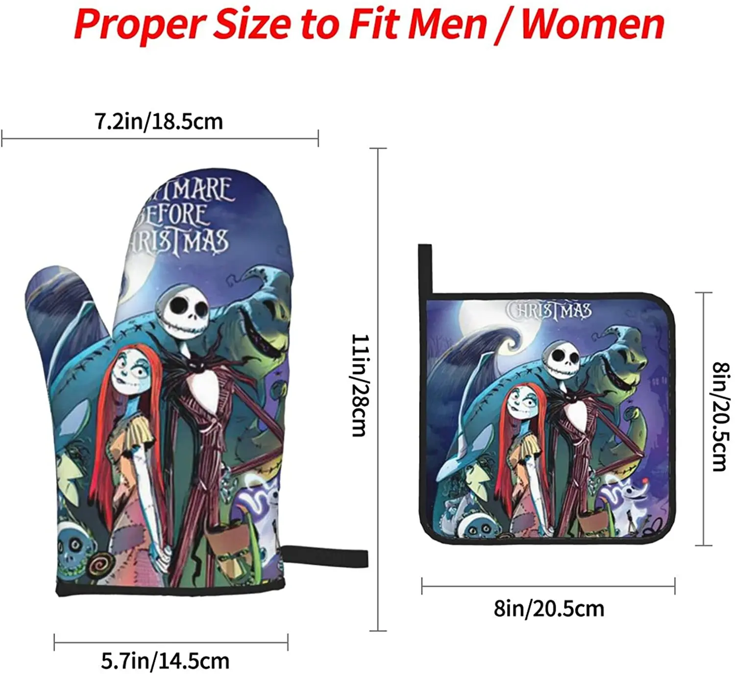 Waterpoof Oven Mitts And Pot Holders Sets The Nightmare Before Christmas With Lanyard High Heat Resistant Soft Cotton