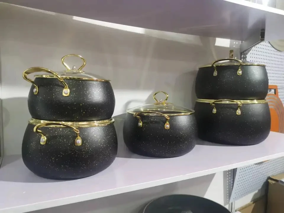 Gold Black Color Factory Customized Non-stick Belly Shape Aluminum Pot Set