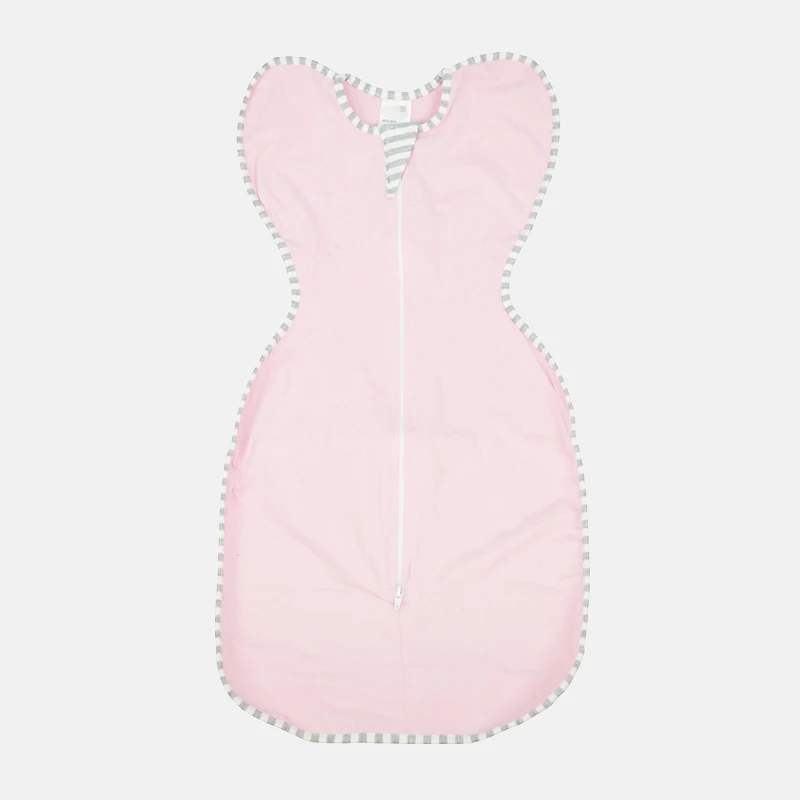 Custom GOTS Organic Cotton Summer Sleeveless Stripe Binding Zipper Wearable Swaddle Baby Sleep Sack Baby Sleeping Bag