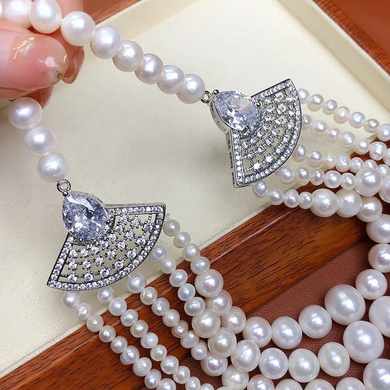 Multilayer High-end Pearl Necklace Vintage Evening Accessory Necklace Pearls Natural Freshwater Necklace Zircon