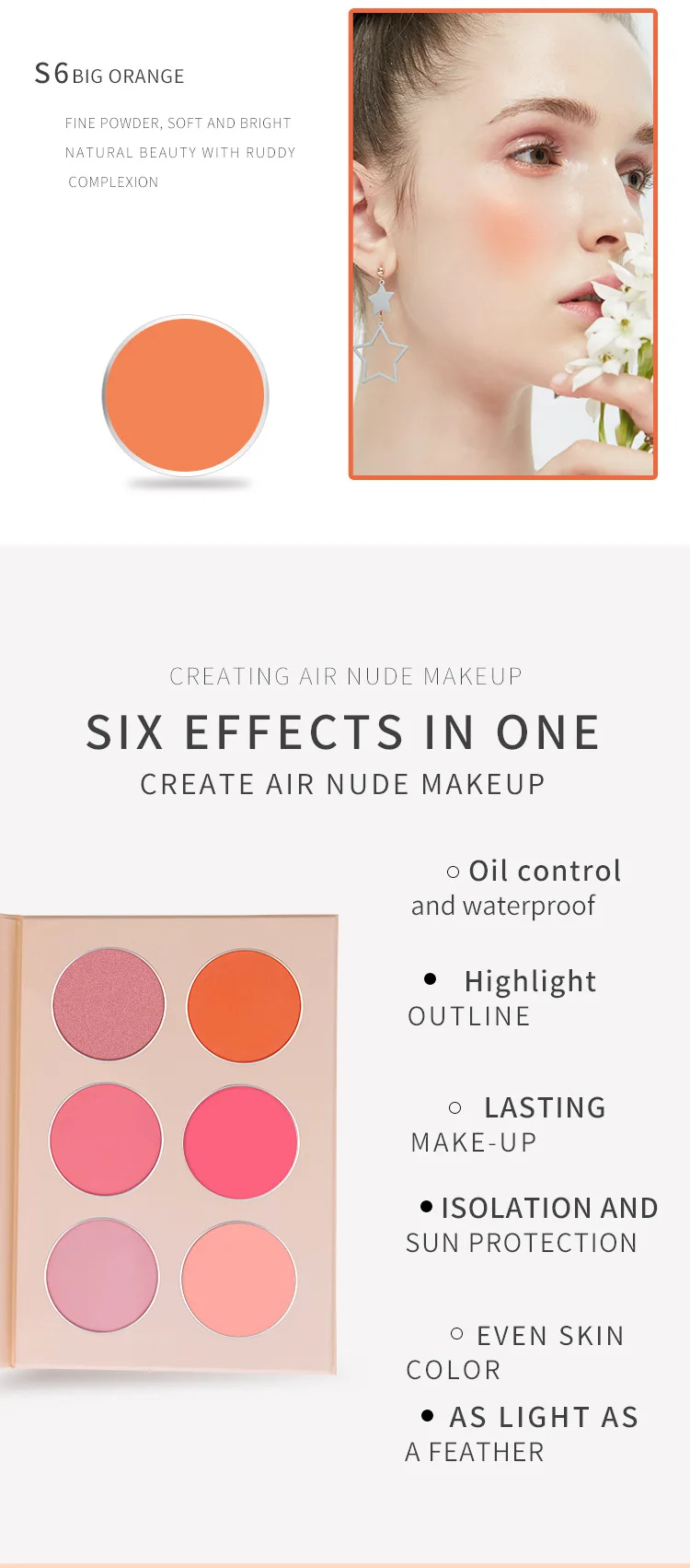 Customize Blush Palette Private Label Cosmetic Makeup Blusher 6 Colors Blush Palette