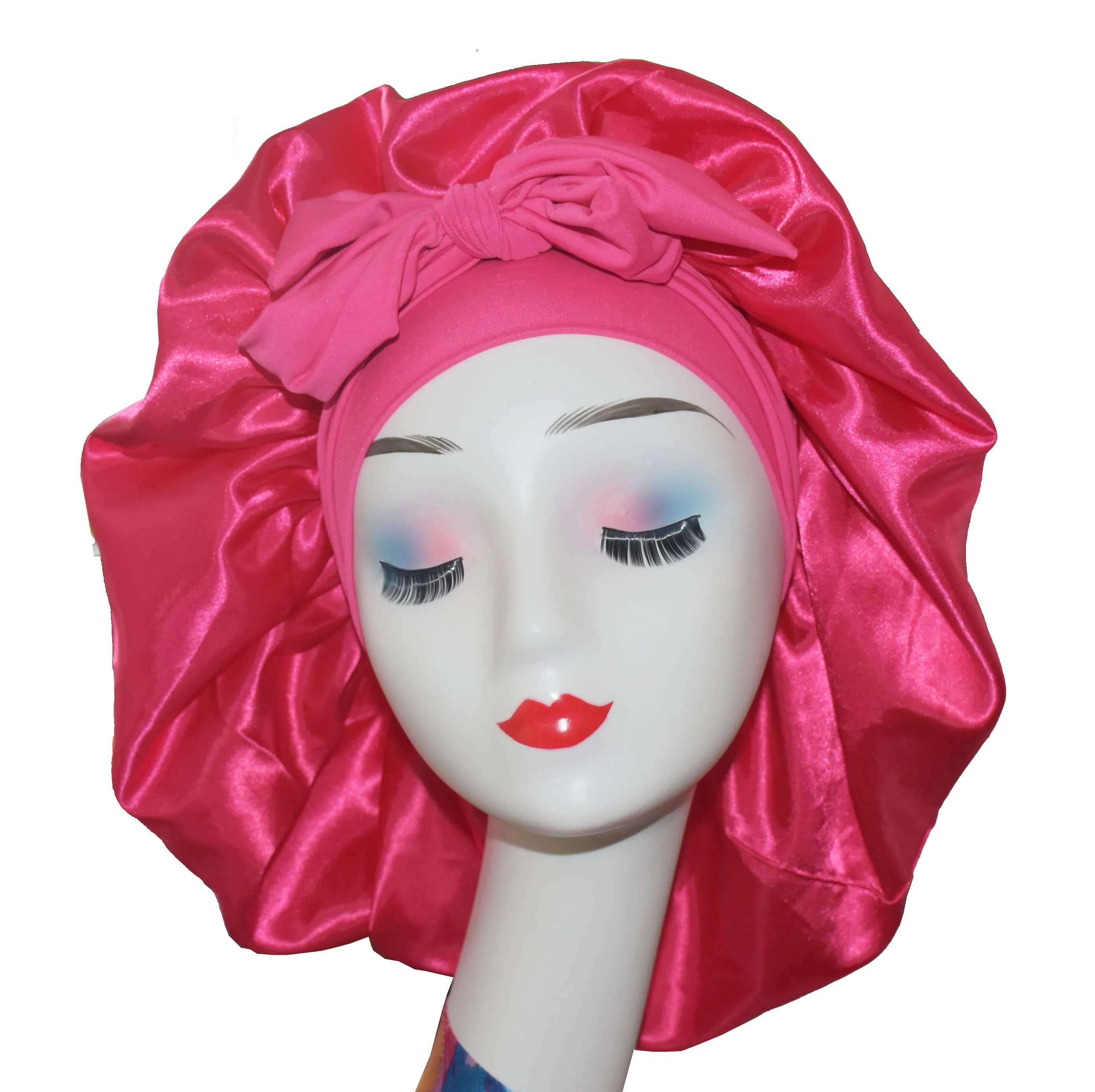 
new fashion wholsale silk hair head sleep cap satin scarf tie bonnet with custom logo 